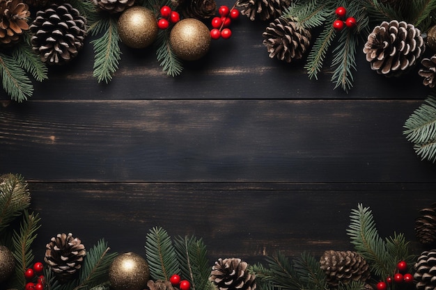 Cadre de Noël de décorations de Noël dorées et bleues sur tableau de craie généré par l'IA