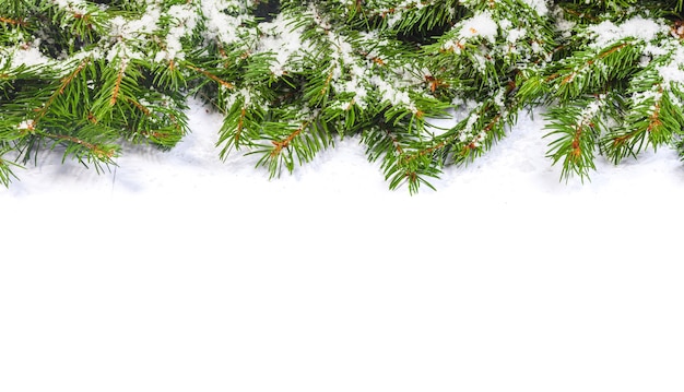 Cadre de Noël avec de la neige isolé sur blanc