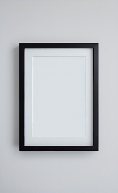 Un cadre noir sur un mur gris avec un fond blanc.