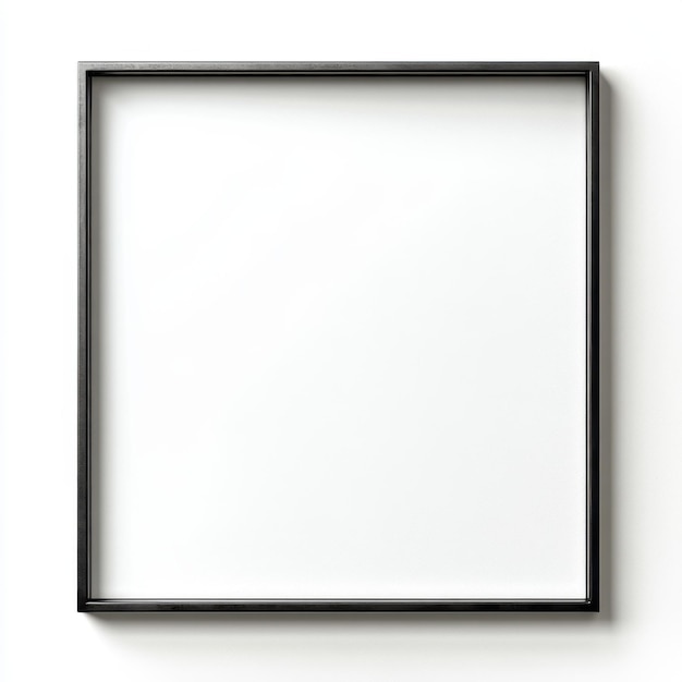 Cadre noir vide minimaliste sur mur blanc pour la décoration de la maison ou du bureau