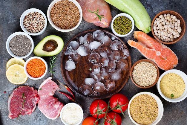 Photo cadre de la nourriture saine sélection de manger sainement incluant certaines protéines empêche