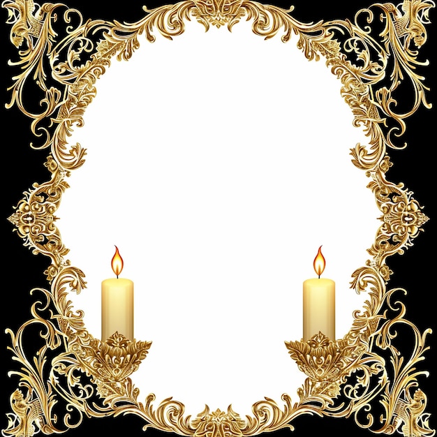Photo un cadre en or avec deux bougies et un fond noir avec un cadre qui dit votive