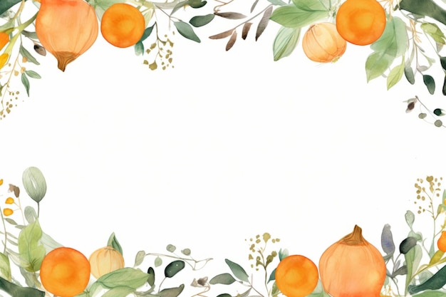 Photo cadre orange aquarelle avec des feuilles et des oranges sur un fond blanc