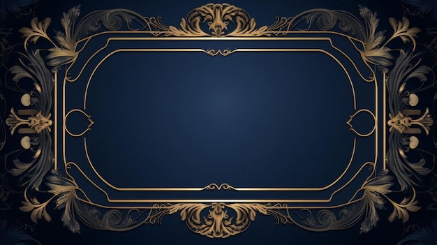 cadre ornemental en or sur un fond bleu foncé