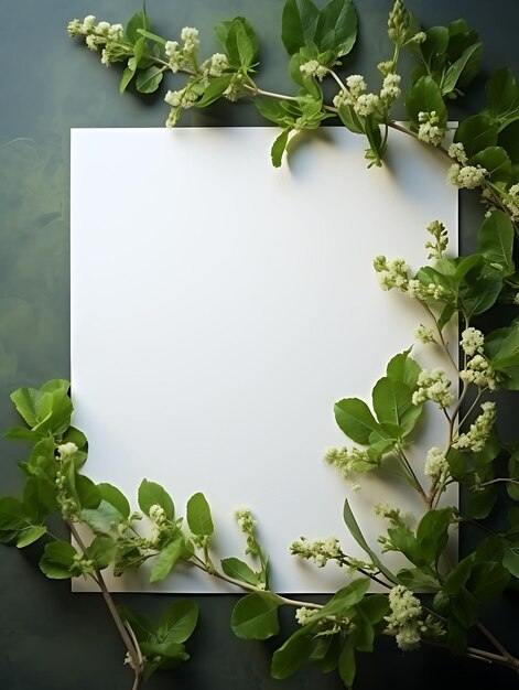 Cadre de papier parchemin blanc et blanc Forêt fond vert Scène calme Art naturel