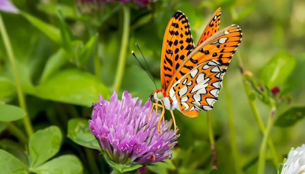 Cadre papillon sur jardin fleuri