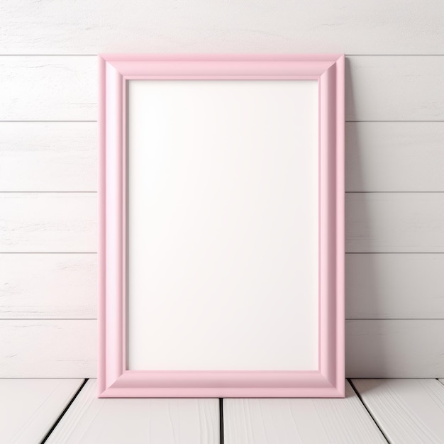 Cadre de peinture vintage rose sur fond en bois blanc