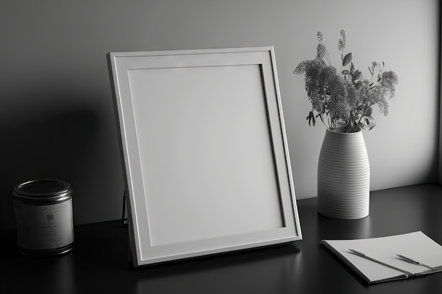 Un cadre photo blanc sur un bureau