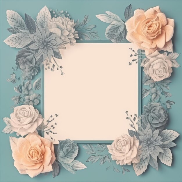 Cadre photo blanc vintage bleu avec fleurs rustiques