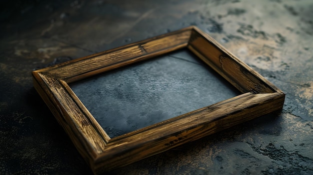 Cadre photo en bois sur un fond sombre