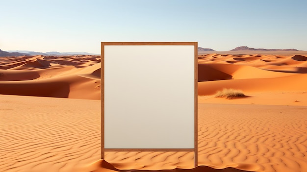 Photo cadre photo en bois vide dans le désert modèle de cadre photo blanc