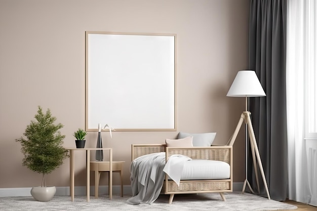 Cadre photo dans le salon design minimalistepalette de couleurs pastel