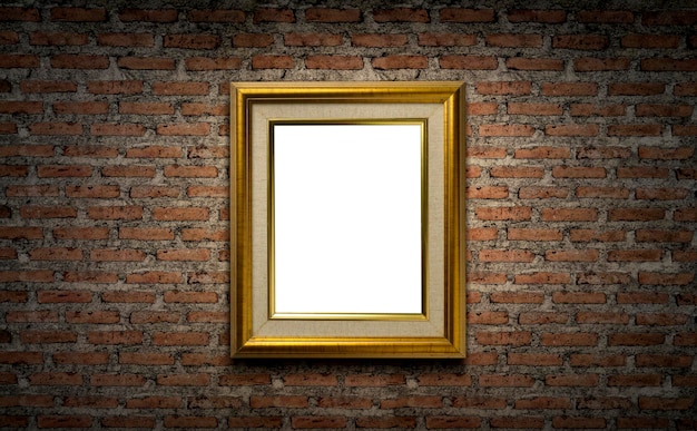 Cadre photo doré sur mur de briques sombres
