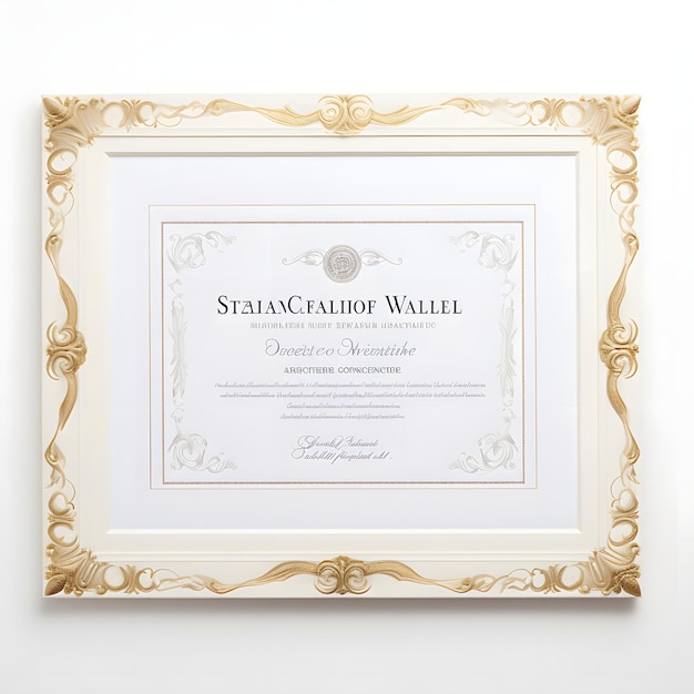 Photo cadre photo du certificat avec fond blanc
