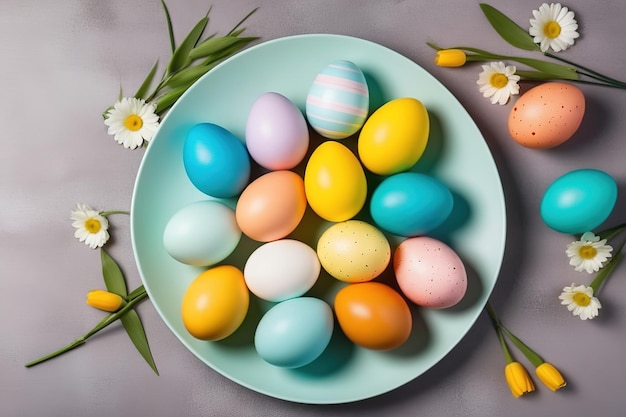 Cadre photo entre la collection d'oeufs de PâquesIllustration de joyeuses fêtes Médias générés