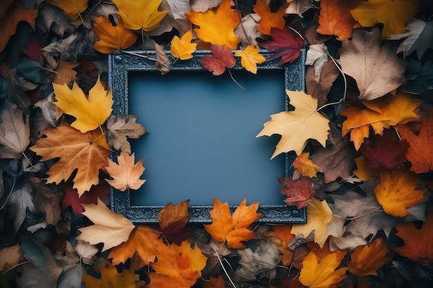 Cadre photo avec des feuilles d'automne concept de la journée de Thanksgiving