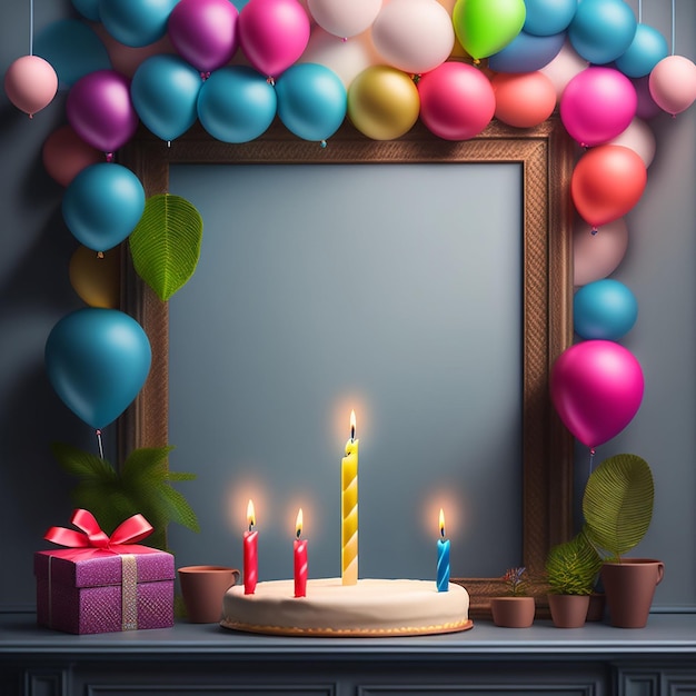 Un cadre photo avec un gâteau d'anniversaire et une bougie dessus