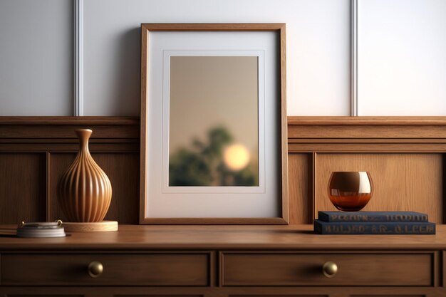 Photo un cadre photo avec une image d'une lune et un vase dessus.