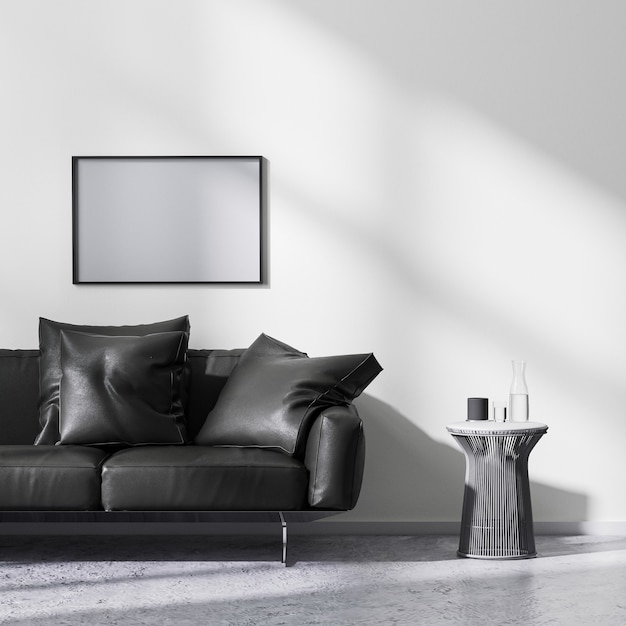 Cadre photo maquette dans un intérieur de salon de style minimaliste moderne, rendu 3d