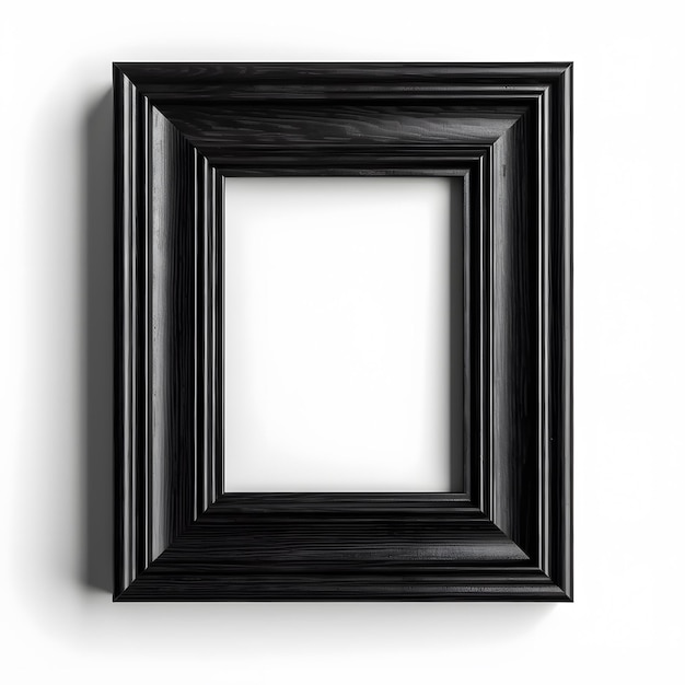 Un cadre photo noir avec un fond blanc et une ombre sur le mur.