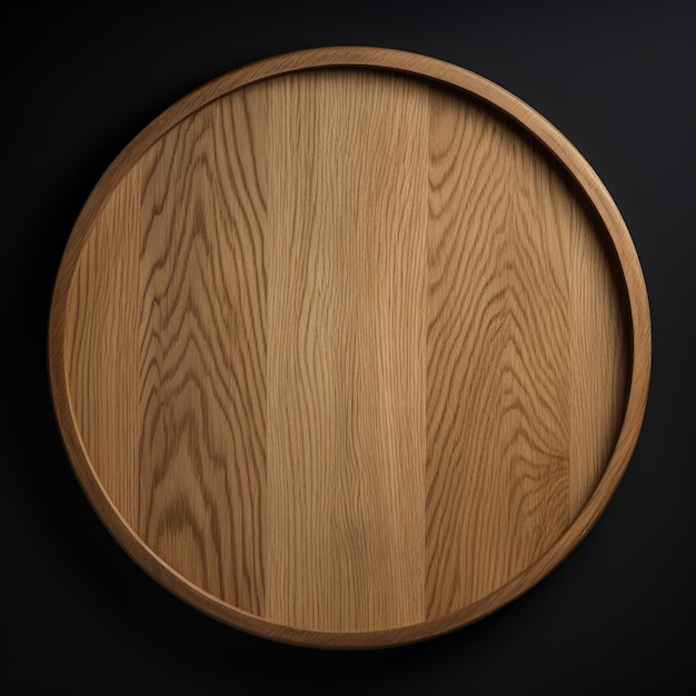 Cadre photo rond minimaliste en bois de chêne, anneau minimaliste avec texture réaliste, illustration numérique carrée générée par Ai, cercle vide sur fond noir