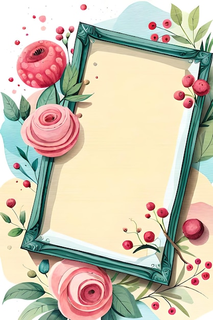 Cadre photo vide vertical floral pastel aquarelle