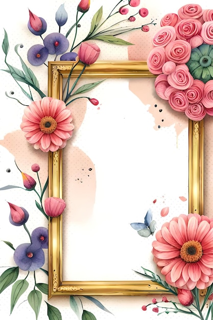 Cadre photo vide vertical floral pastel aquarelle