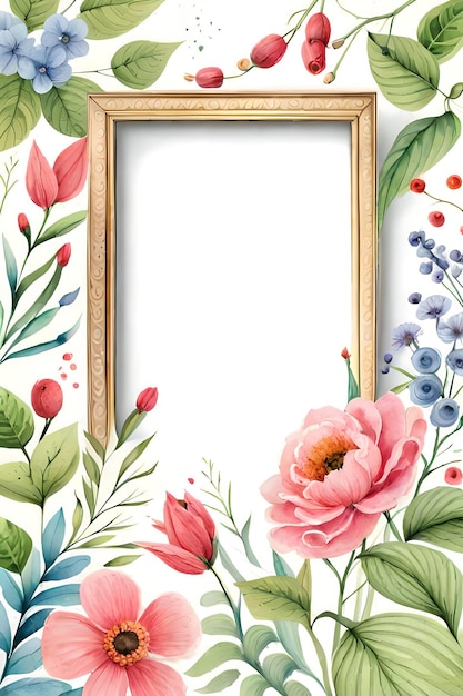 Cadre photo vide vertical floral pastel aquarelle