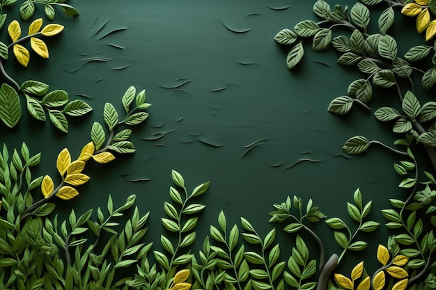Cadre en plasticine ou en papier feuilles et branches vertes jour de la Terre planète verte