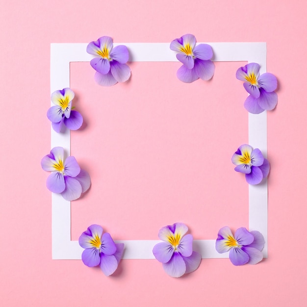 Cadre plat avec des pétales de fleurs sur fond de printemps aquarelle.