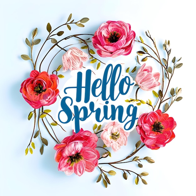 Cadre de printemps en fleur avec texte Bonjour printemps pour la carte d'invitation à la fête de printemps