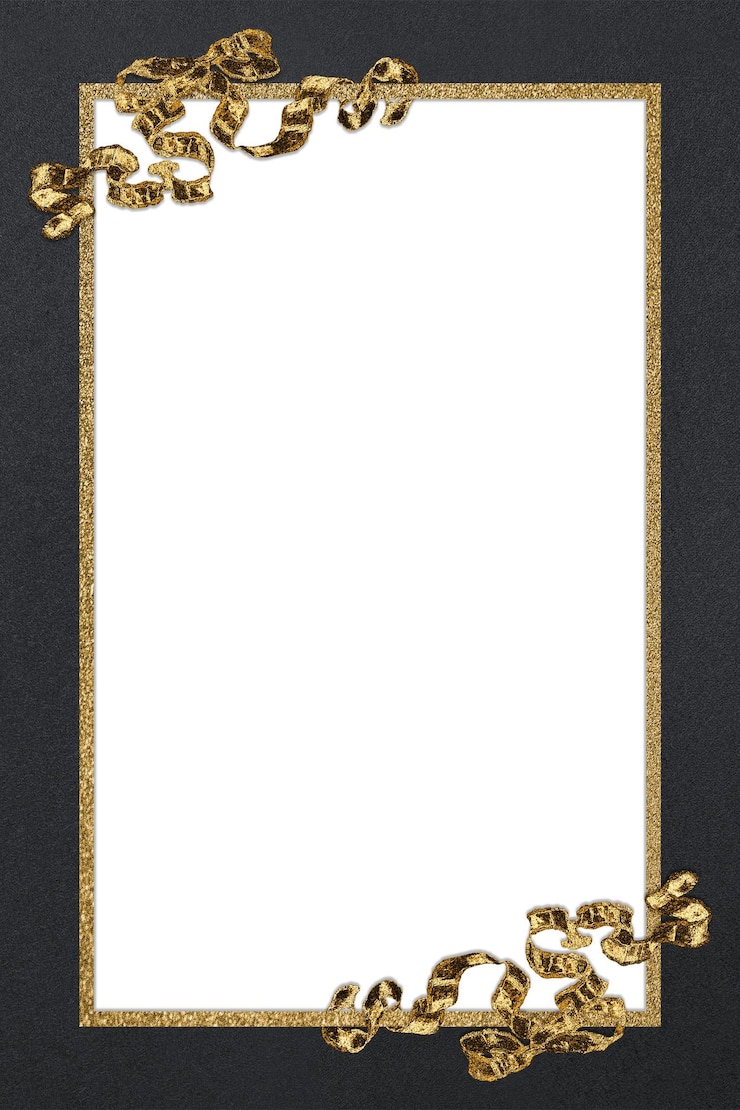 Photo cadre rectangle doré vintage avec ruban sur fond noir élément de conception
