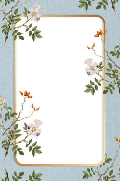 Cadre rectangulaire floral en or png