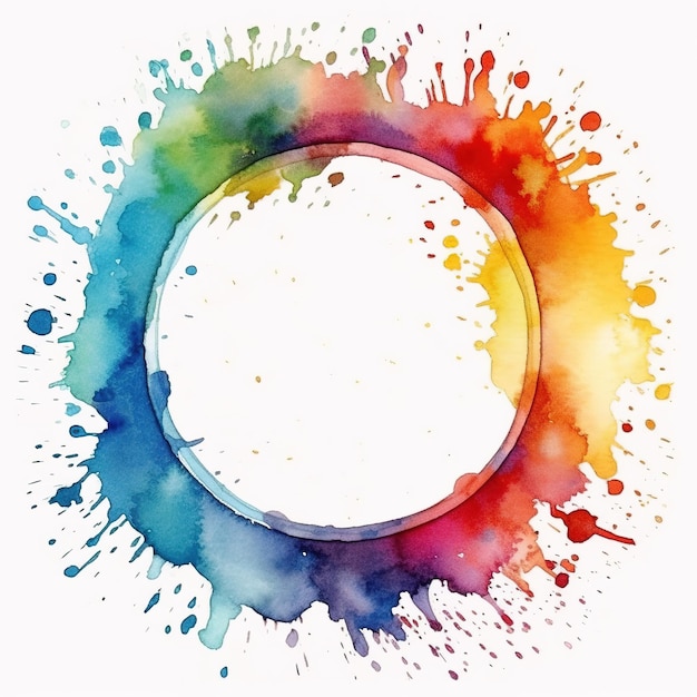 Cadre rond spot Couronne aquarelle arc-en-ciel Generative ai