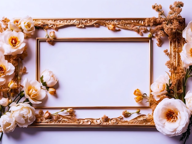 Photo un cadre avec des roses et des feuilles dessus