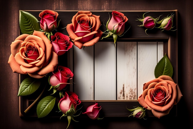 Photo un cadre avec des roses oranges et roses dessus