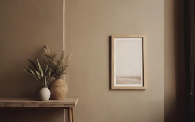 Cadre simple minimalisme beige sur le mur IA générative