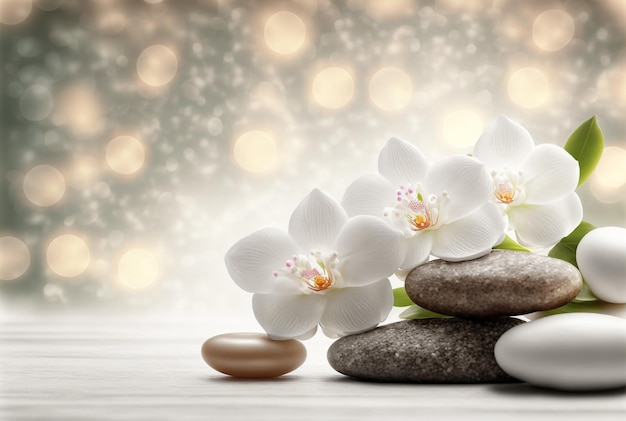 Cadre de spa avec fleurs et pierres de massage Détendez-vous encore la vie, fond de bien-être spa.