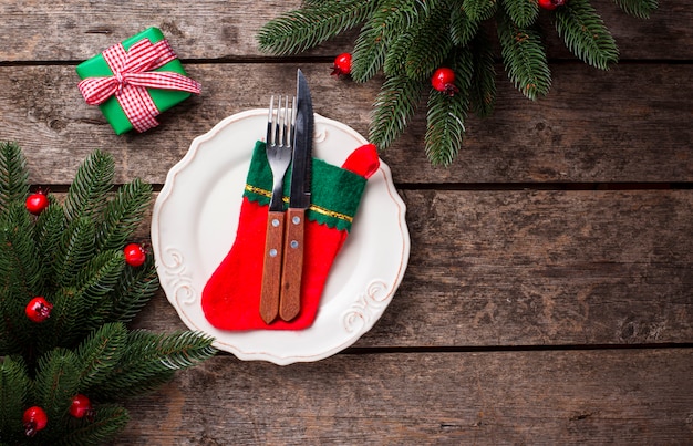 Cadre de table de Noël sur une table en bois