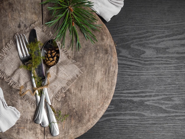 Cadre de table avec vue de dessus de décorations de noël