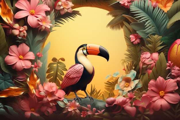 Cadre de toucan et de fleur d'été