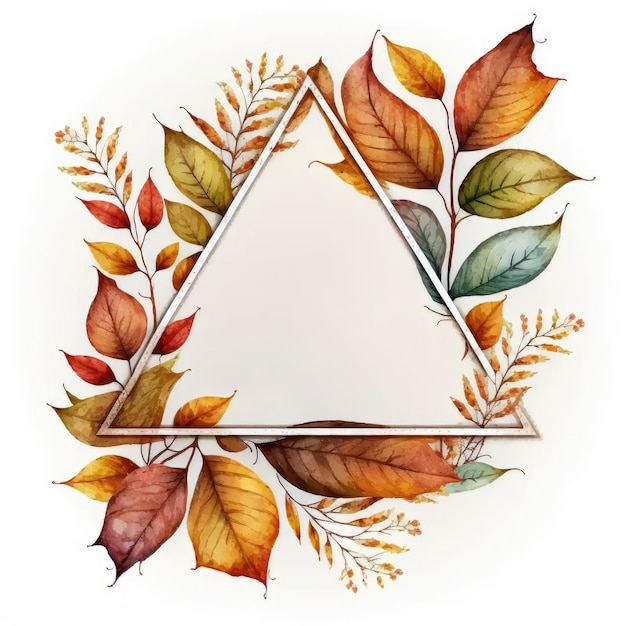 Cadre triangle ou diamant avec des feuilles d'automne aquarelle peinte isolé sur fond blanc Thème de la conception d'art minimal vintage en IA générative la plus fine géométrique