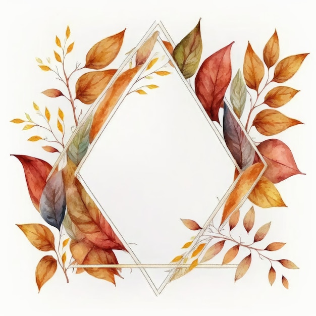 Cadre triangle ou diamant avec des feuilles d'automne aquarelle peinte isolé sur fond blanc Thème de la conception d'art minimal vintage en IA générative la plus fine géométrique