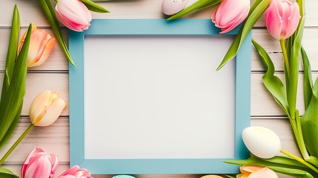 Le cadre des tulipes et des œufs de Pâques