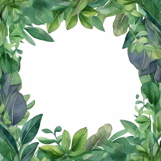 Cadre vert avec les feuilles et les plantes peintes à l'aquarelle sur fond blanc illustration