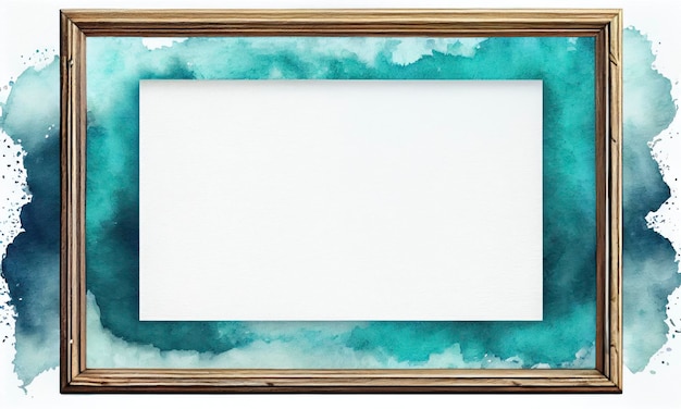 Un cadre vert avec un fond bleu et une bordure blanche. fond aquarelle