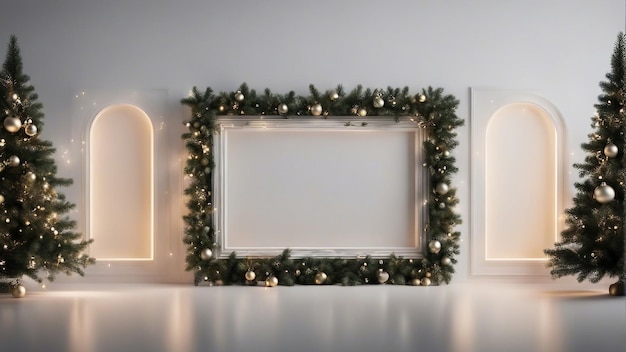 Cadre vide 3D avec arbre de Noël abstrait concept de Noël minimal du nouvel an généré par l'IA