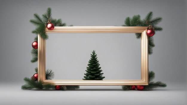 Cadre vide 3D avec arbre de Noël abstrait concept de Noël minimal du nouvel an généré par l'IA