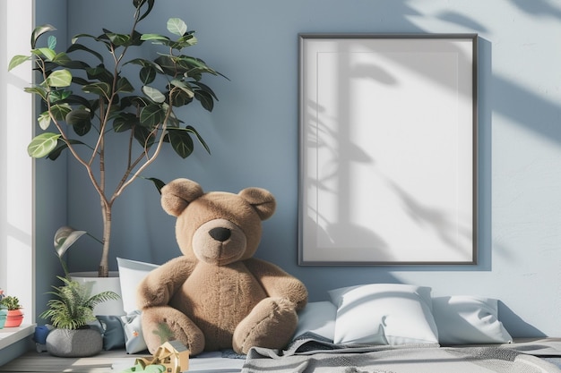 Cadre vide pour des œuvres d'art dans une chambre d'enfants mignons pour créer une maquette