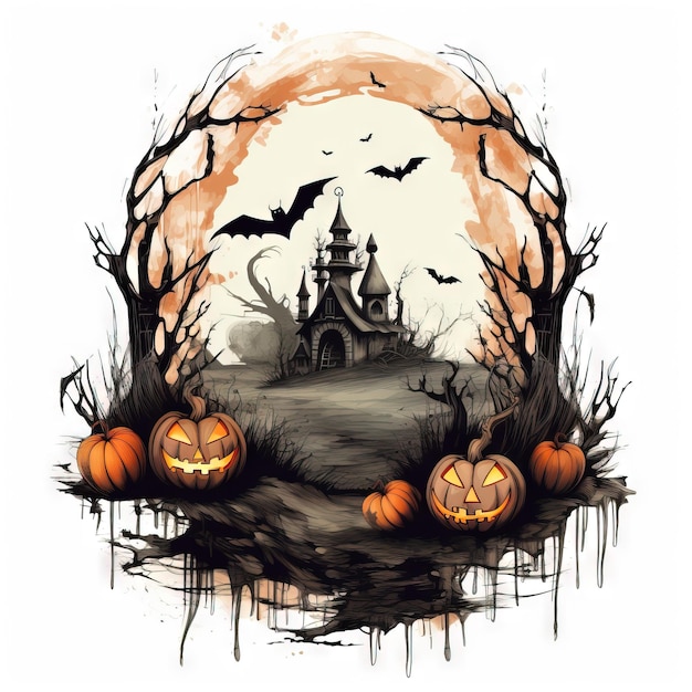 Cadre vintage d'Halloween à fond libre d'Hallowayn Ai généré à haute résolution illustration d'Helloween sur fond blanc